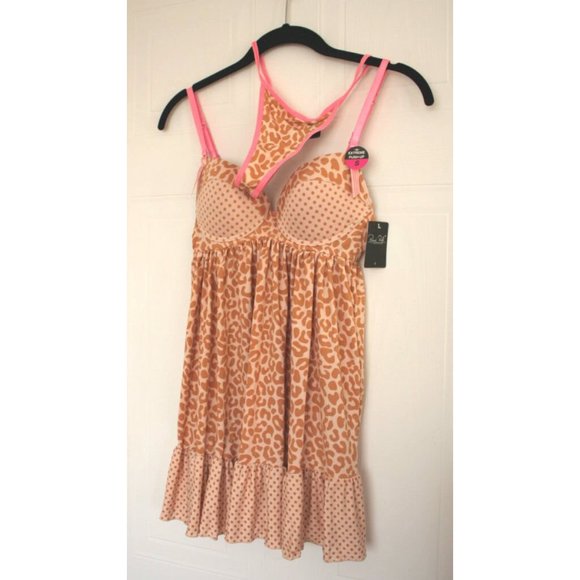 RENE ROFE Lingerie BABYDOLL Slip & THONG Set EXTREME Push-up BRA Polka PINK S - Picture 1 of 1